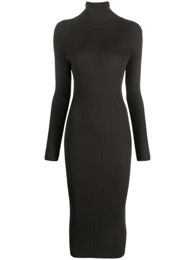 P.a.r.o.s.h Ribbed-knit Roll-neck Midi Dress In Black