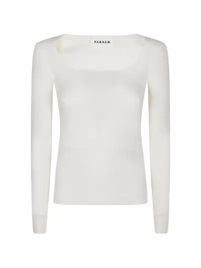 P.a.r.o.s.h Ribbed-knit Square-neck T-shirt In White