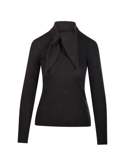 P.a.r.o.s.h Ribbed-knit Tie-neck Sweater In Black