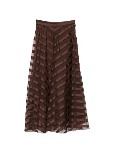 P.a.r.o.s.h Ribbon Panel Midi Skirt In Brown
