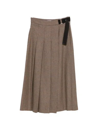 P.a.r.o.s.h Riley Houndstooth-pattern Midi Pleated Skirt In Brown