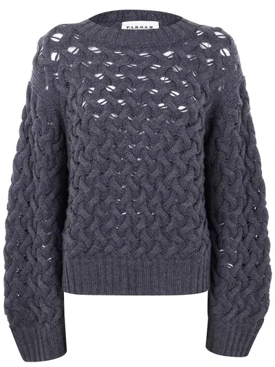 P.a.r.o.s.h Parosh Round Neck Basket Stitch Sweater In Gray