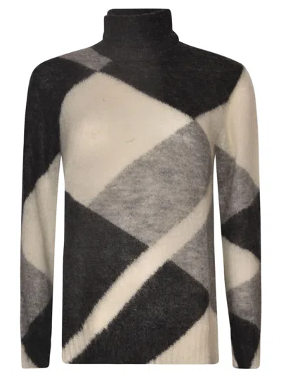 P.a.r.o.s.h Round Neck Fur Applique Colourblock Sweater In Grigio