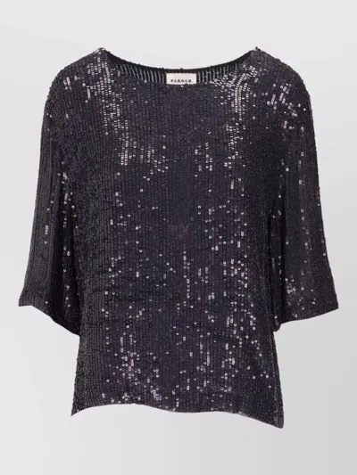 P.a.r.o.s.h Round Neck Sequin Embellishment Short Sleeves Top In Black