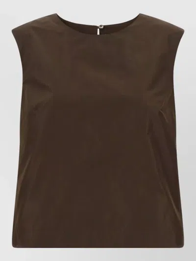 P.a.r.o.s.h Round Neck Sleeveless Designer Womens Top In Brown