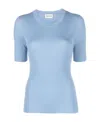 P.a.r.o.s.h . Ribbed Texture Short-sleeved Knit Top In Blue