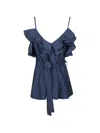 P.a.r.o.s.h Sleeveless Top V Neck Spaghetti Straps Tie In Blue