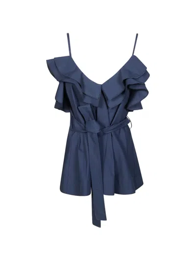 P.a.r.o.s.h Ruffled Belted Blouse In Blue