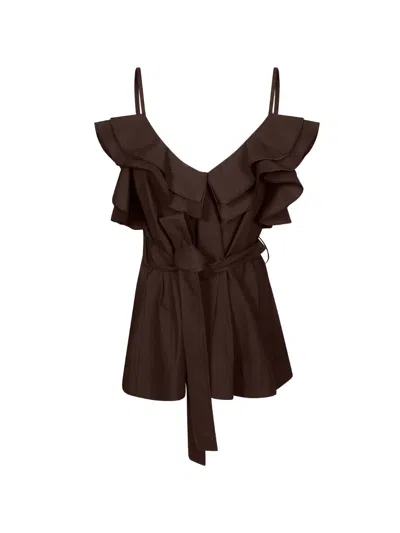 P.a.r.o.s.h Ruffled Belted Blouse In Brown