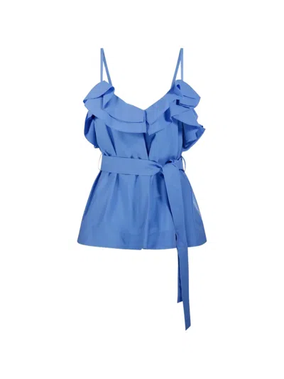 P.a.r.o.s.h Ruffled Belted Top In Blue