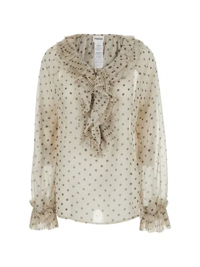 P.a.r.o.s.h Beige Blouse With Ruched Detail On The Front And All-over Polka Dot Print In Tech Fabric Woman In Neutral