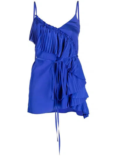 P.a.r.o.s.h Ruffled-detail Sleeveless Blouse In Blue