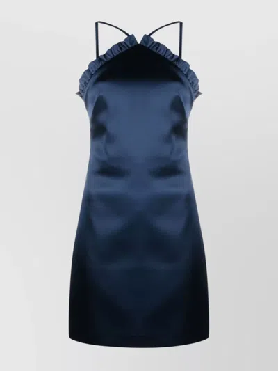 P.A.R.O.S.H RUFFLED HALTERNECK SATIN MINI DRESS