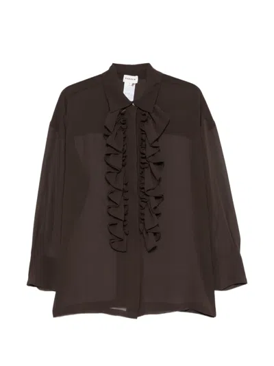 P.a.r.o.s.h Long Sleeve Sheer Ruffled Front Shirt In Brown