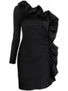 P.a.r.o.s.h One-shoulder Ruffle-trimmed Mini Dress In Black