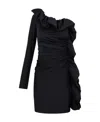 P.a.r.o.s.h One-shoulder Ruffle-trimmed Mini Dress In Black
