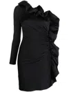 P.a.r.o.s.h One-shoulder Ruffle-trimmed Mini Dress In Nero