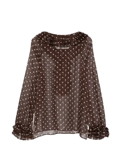 P.a.r.o.s.h Ruffled Polka-dot Blouse In Brown