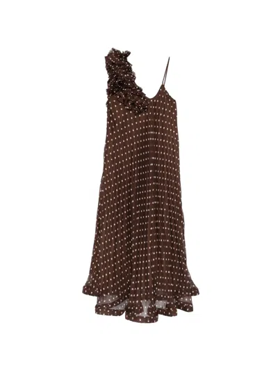 P.a.r.o.s.h Ruffled Polka-dot Midi Dress In Brown