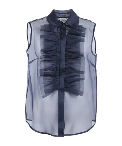 P.a.r.o.s.h Ruffled Silk Shirt In Blue