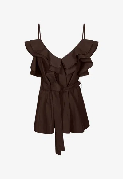 P.a.r.o.s.h Ruffled Sleeveless Top In Brown