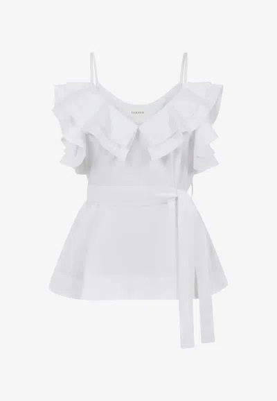 P.a.r.o.s.h Ruffled Sleeveless Top In White