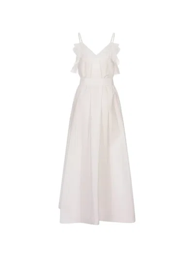 P.a.r.o.s.h Ruffled-trim Belted Maxi Dress In White