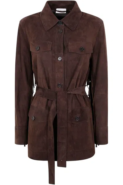 P.a.r.o.s.h Parosh Sahariana Fringed Belted Waist Jacket In Brown