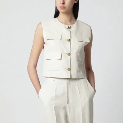 P.a.r.o.s.h Parosh Sandcolored Linenblend Waistcoat In Neutral