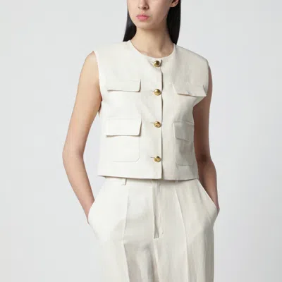 P.a.r.o.s.h . Sand-colored Linen-blend Waistcoat In White