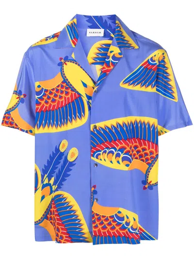 P.a.r.o.s.h Seagled Short-sleeve Silk Shirt In Blue