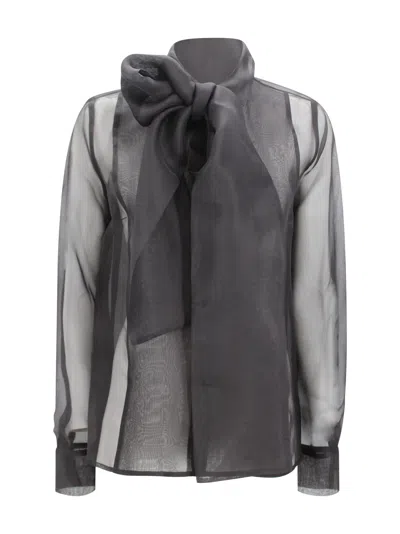 P.a.r.o.s.h Semi-sheer Blouse With Silk Bow In Black