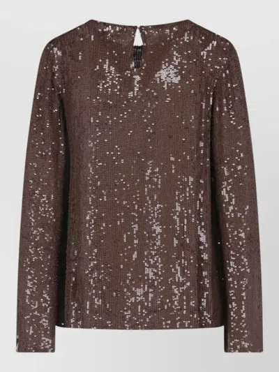 P.a.r.o.s.h Sequin Crewneck Top Keyhole Back In Brown