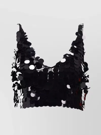 P.a.r.o.s.h Sequin Cropped Sleeveless V-neck Lingerie In Black