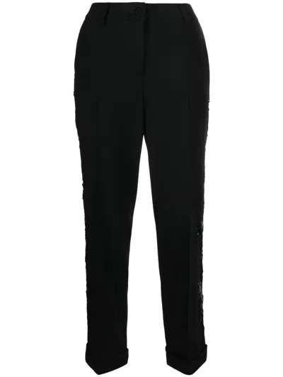 P.a.r.o.s.h Sequin-detail Tapered-leg Trousers In Black