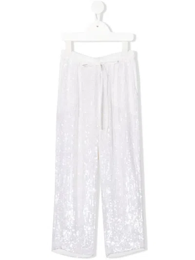 P.a.r.o.s.h Kids' Sequin-embelished Loose-fit Trousers In White