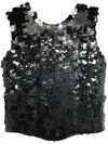 P.a.r.o.s.h Crew Neck Sequin Embellished Blouse With Keyhole In Black