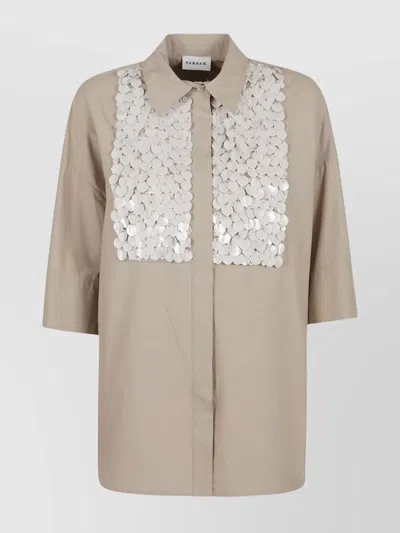 P.A.R.O.S.H SEQUIN EMBELLISHED COLLARED SHIRT WITH 3/4 SLEEVES