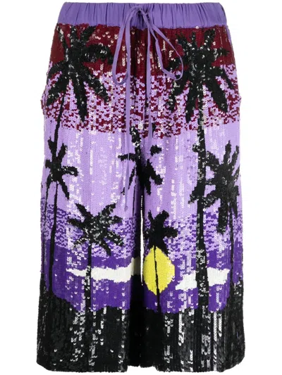 P.a.r.o.s.h Sequin-embellished Drawstring Shorts In Purple
