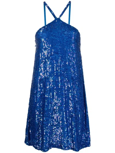 P.a.r.o.s.h Sequin-embellished Halter Mini Dress In Blue
