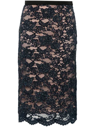 P.a.r.o.s.h Sequin-embellished Lace Midi Skirt In Blue
