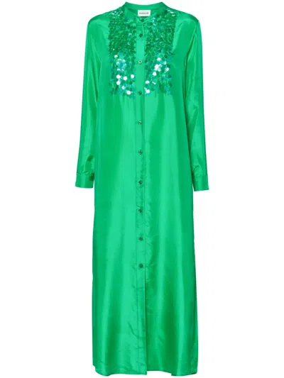 P.a.r.o.s.h Sequin-embellished Silk Shirtdress In Green