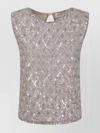 P.a.r.o.s.h Parosh Teardrop Closure Sleeveless Top With Sequined Embroidery In Neutral