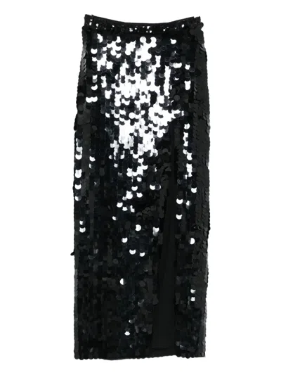 P.a.r.o.s.h Sequin-embellished Slit Skirt In Black
