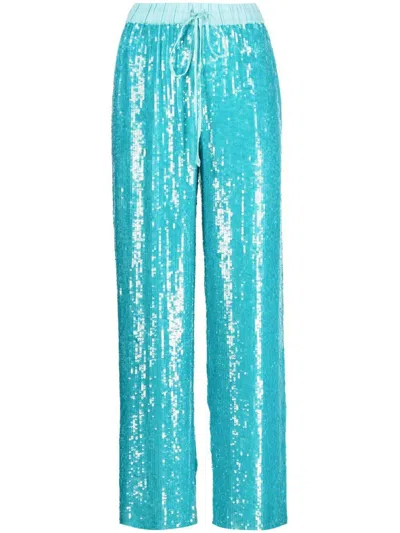 P.a.r.o.s.h Sequin-embellished Straight-leg Trousers In Teal