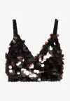 P.a.r.o.s.h Triangle Neckline Sleeveless Sequin Bra In Black