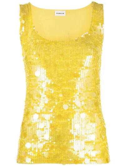 P.a.r.o.s.h Sequin-embellished U-neck Vest In Yellow