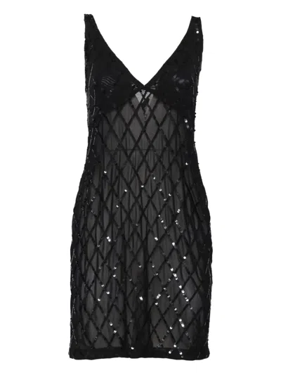 P.a.r.o.s.h Sequin-embellished V-neck Cocktail Dress In Black