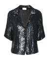 P.a.r.o.s.h Metallic Sequin Blouse With V Neck In Tech Fabric Woman In Black