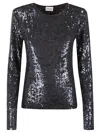 P.a.r.o.s.h Sequin-embroidered Dark Brown Tulle Blouse With Fitted Silhouette In Black
